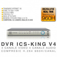 DVR ICS-KING V4, 4 canale video, 4 canale audio, 960H, Vizualizare pe internet foto