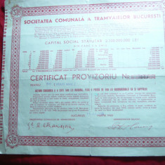 Certificat provizoriu la Soc. Comunala a Tramvaielor Bucuresti 1945