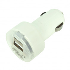 Incarcator auto USB dual cu capac transparent (alb) foto