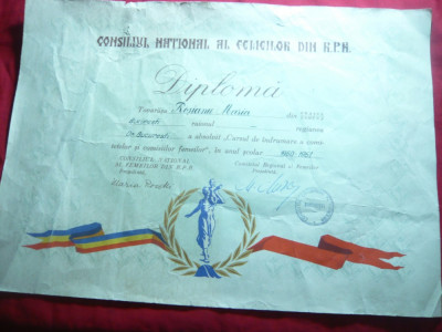 Diploma acordata de Consiliul National al Femeilor RPR 1960 foto