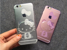 husa silicon 3D hello kitty si sclipici iphone 6 plus , 6s plus - alb foto