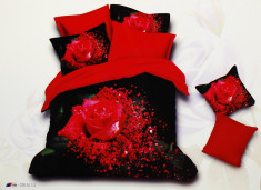 Lenjerie bumbac satinat cu 6 piese model floral 3D cu trandafiri - lenjerie cod M2015113 foto