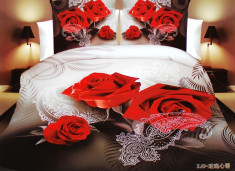 Lenjerie bumbac satinat cu 6 piese model floral 3D - lenjerie cod XJC80111 foto