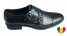 Pantofi barbati casual - eleganti din piele naturala negri cu catarame - DOL11 foto