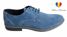 Pantofi barbati casual - eleganti din piele naturala velur bleu - DOL26 foto