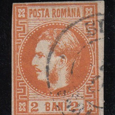 ROMANIA 1868 LP 21 CAROL I CU FAVORITI 2 BANI PORTOCALIU PROBLEME CALITATE