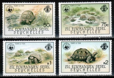 Seychelles Zil Elwannyen 1985 WWF, Mi #104-107**, testoase, MNH, cota 25 &amp;euro;! foto
