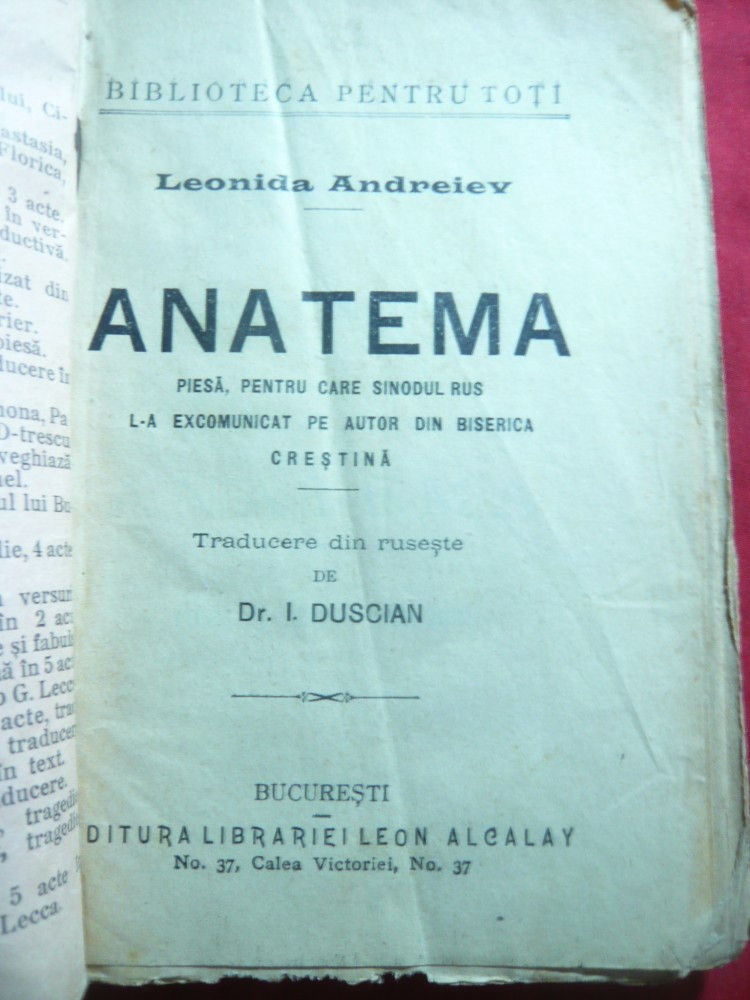 L.Andreiev - Anatema- cca.1912 BPT 684-685 autor excomunicat de Biserica  Rusa | Okazii.ro