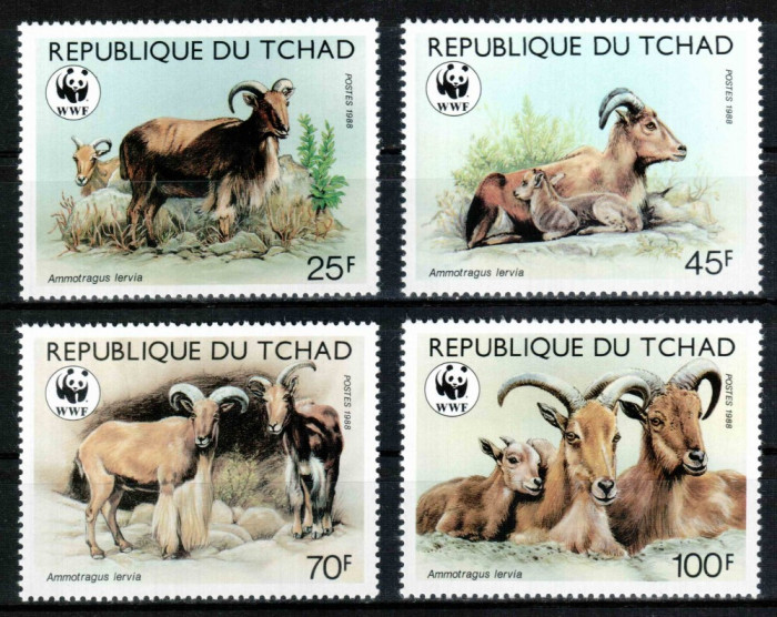 Ciad Chad Tchad 1988 WWF, Mi #1171-1174**, animale, MNH, cota 16 &euro;!