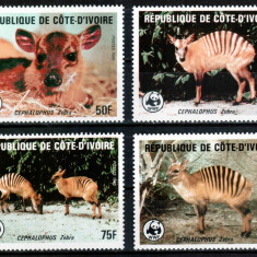 Coasta de Fildes 1985 WWF, Mi #881-884**, animale, MNH, cota 55 €!