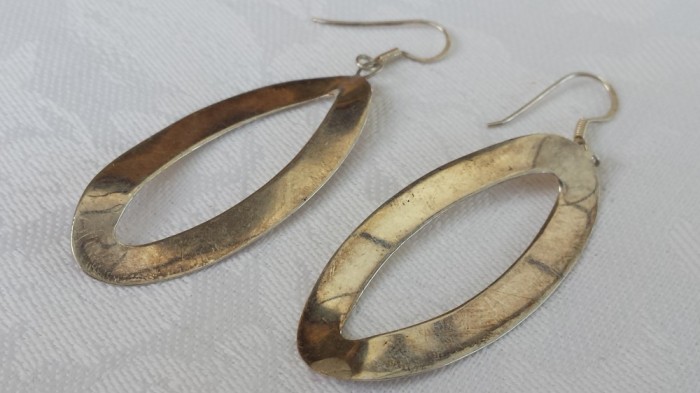 argint CERCEI ovali DELICATI vintage DE EFECT patina MINUNATA