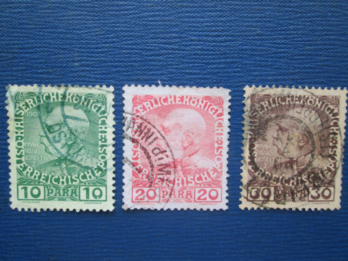 TIMBRE AUSTRIA SET STAMPILAT=1908=POST CONSTANTINOPOL