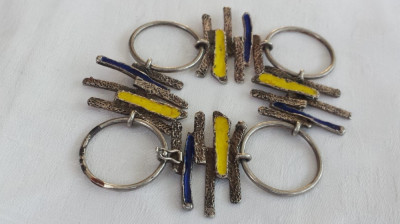 argint BRATARA in EMAIL GALBEN si ALBASTRU manopera EXCEPTIONALA de efect VECHE splendida UNICA foto