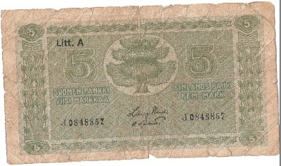 FINLANDA 5 MARKKAA 1922 U foto