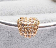 Charm inima cristale swarovski albe placat cu aur 14k pt bratara/ lant PANDORA foto