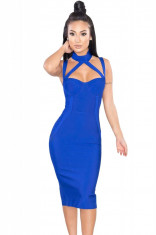 BAN383-4 Rochie bandage eleganta, cu guler inalt si decolteu decupat foto