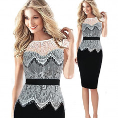 G482-1122 Rochie midi eleganta, cu dantela eyelash in partea de sus foto