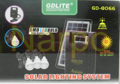 Kit Solar panou 7W GD8066 + USB + Radio FM + 3 becuri led + Acumulator 6V4A foto