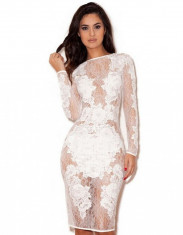 M484-2 Rochie scurta semitransparenta cu dantela si broderie foto