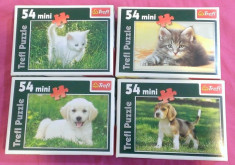 Set 4 Mini Puzzle Trefl 54 piese - Pui de animale (catelusi si pisicute) foto