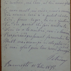 Poezie scrisa olograf si semnata de D. Petrino , colegul lui Eminescu , 1875