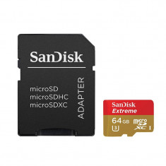 Card Sandisk Extreme microSDXC 90Mbs UHS-I U3 64GB Clasa 10 cu adaptor SD foto