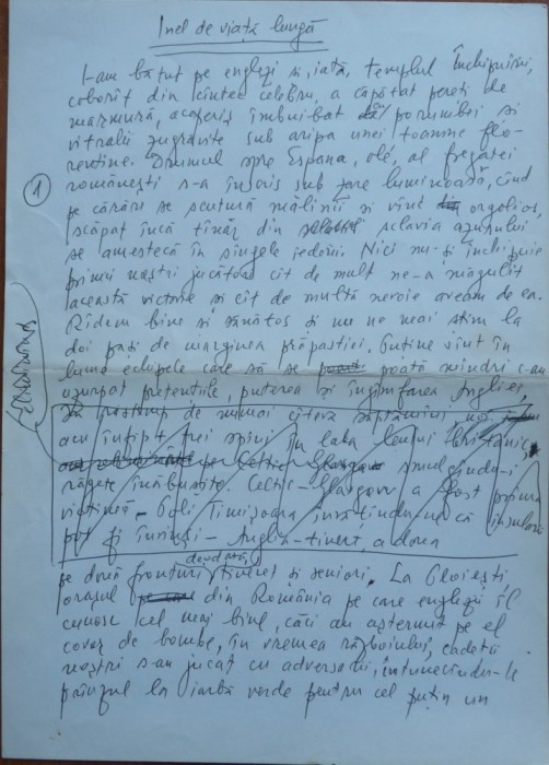 Manuscris Fanus Neagu ; Inel de viata lunga, 3 pagini