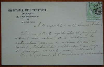 CP trimisa de filozoful si prof. Mihail Dragomirescu lui I. C. Bratianu, 1926 foto