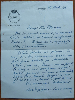 Scrisoare a lui Tzigara Samurcas catre Blazian , 1930 , cu plic foto