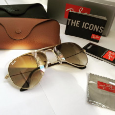 Ochelari de Soare RayBan RB 3025 Aviator Large Metal 001/51 Brown Gold !!! foto