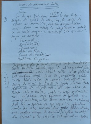 Manuscris Fanus Neagu ; Cantec de singuratate dulce, 2 pagini foto