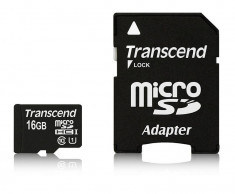 Card Transcend microSDHC 16GB UHS1 cu adaptor SD foto