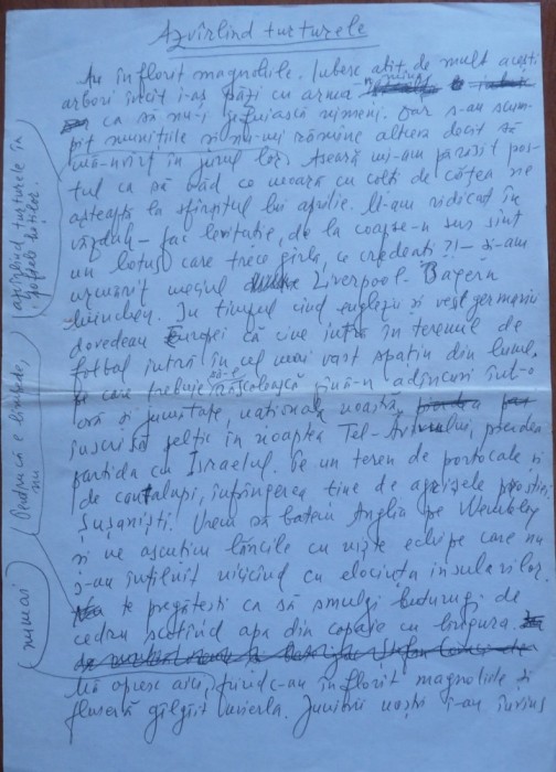 Manuscris Fanus Neagu ; Azvarlind turturelele, 2 pagini scrise olograf