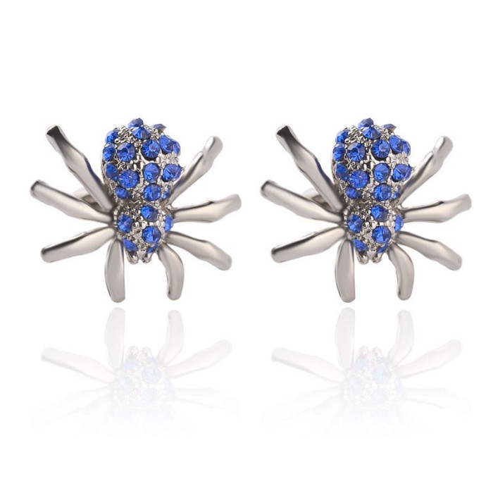 Butoni BLUE SPIDER metalici cu strasuri + cutie simpla cadou