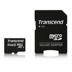 Card Transcend microSDXC Premium 64GB Class 10 UHS-I 300x cu adaptor SD foto