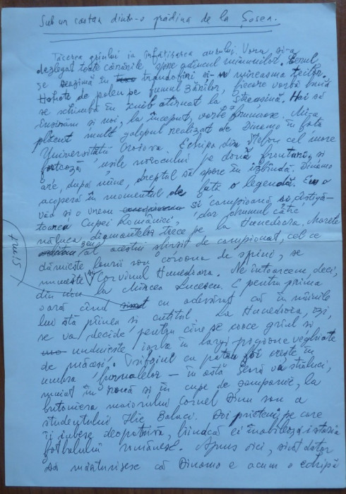 Manuscris Fanus Neagu ; Sub un castan dintr-o gradina de la Sosea , 2 pagini