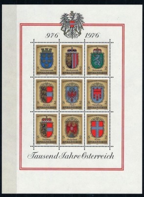 AUSTRIA 1976 STEMELE LANDURILOR COLITA NESTAMPILATA foto