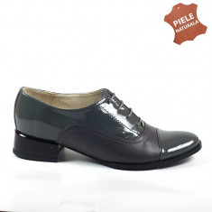 Pantofi dama piele naturala KELLY gri box + lac (Marime: 36) foto