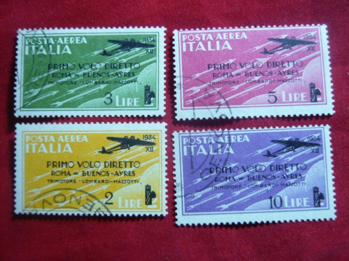 Serie Aviatie - Primul Zbor Roma -Buenos Aires 1934 Italia , 4 val. stampilate