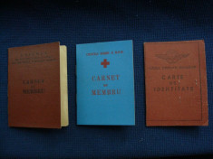 Lot 3 bucati Carnet de Membru Cruce Rosie, Sport siCarnet de Identitate CFR, foto