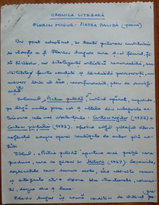 Manuscris al lui Ovidiu S. Crohmalniceanu, Cronica literara, 10 pagini foto