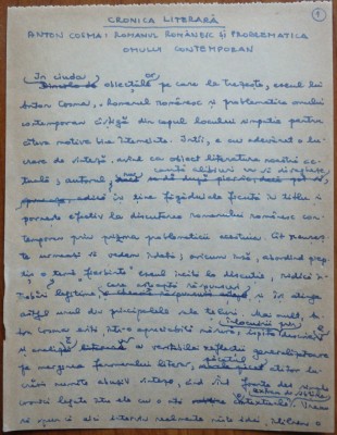 Manuscris al lui Ovidiu S. Crohmalniceanu, Cronica literara, 13 pagini foto