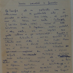 Manuscris al scriitorului Eugen Simion , Lumea paralela a formelor , 11 pagini