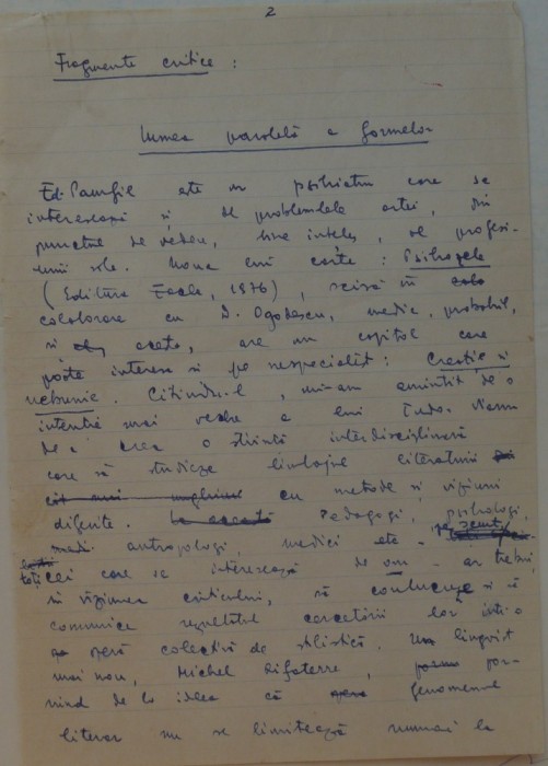 Manuscris al scriitorului Eugen Simion, Lumea paralela a formelor, 11 pagini
