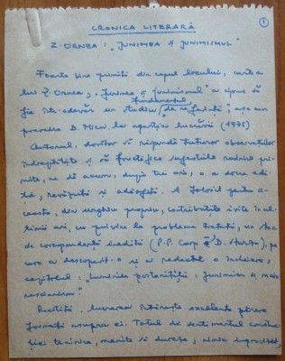 Manuscris al lui Ovidiu S. Crohmalniceanu, Cronica literara, Z. Ornea, 13 pagini foto