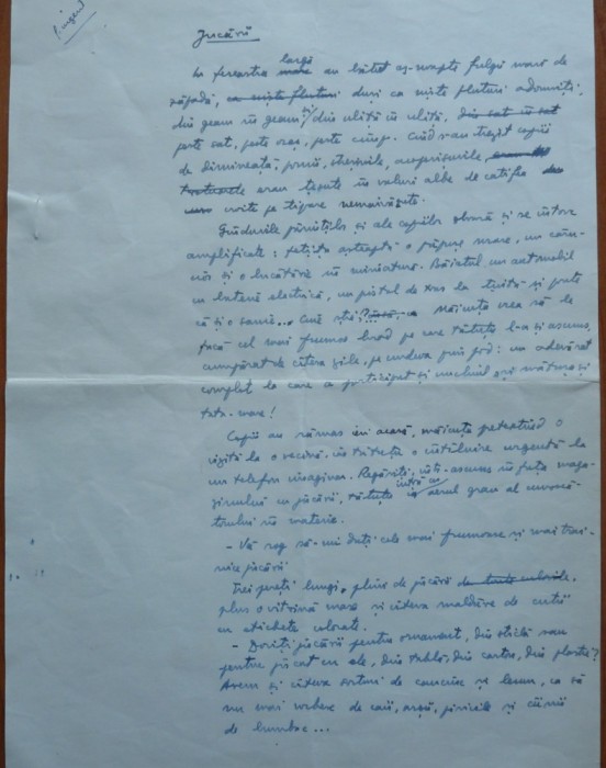 Manuscris Barutu T. Arghezi, Jucarii, 5 pagini, anii 1965