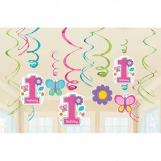 12 Spirale decoratiuni Prima Aniversare Fetita Sweet Birthday Girl foto