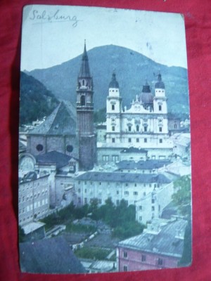 Ilustrata Salzburg Austria ,reclama tiparita Targ Pompieri si Salvare 1925 foto