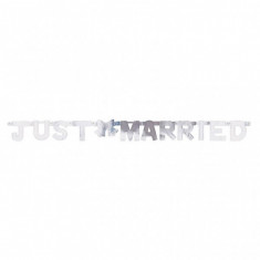 Banner litere decupate JUST MARRIED Silver 1.3m x 10.7cm foto