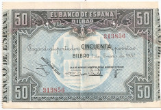 SPANIA BILBAO 50 PESETAS 1937 XF foto